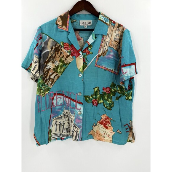 Fun Vintage David Dart Collection Venice Florence Italy Button Up Shirt MEDIUM - Picture 1 of 10